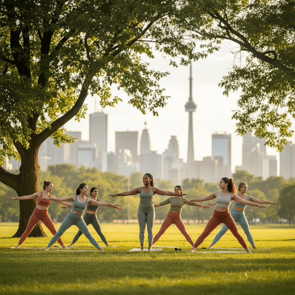 Fitness instructor leading an outdoor class for a wellness brand