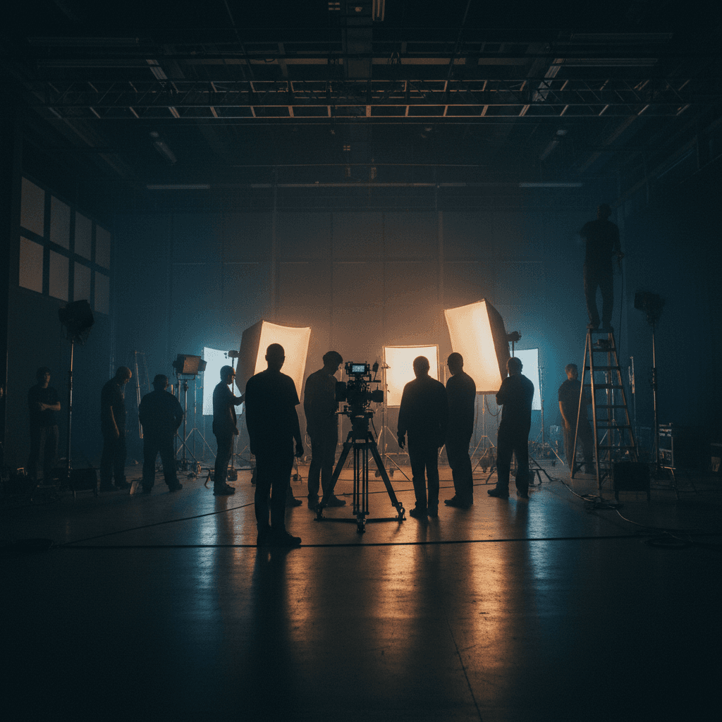 Video production crew setting up for a brand commercial shoot