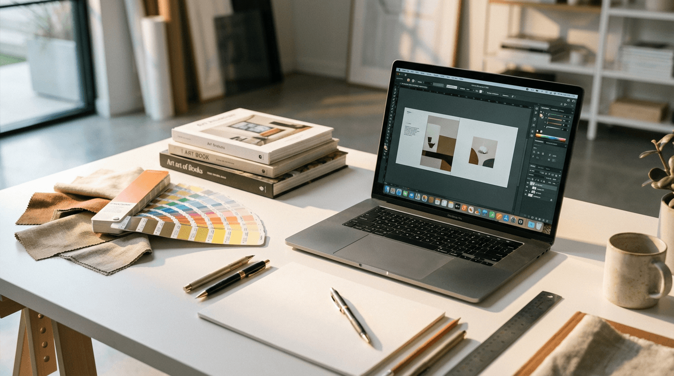 Storyboard sketches and content calendar on a bright workspace