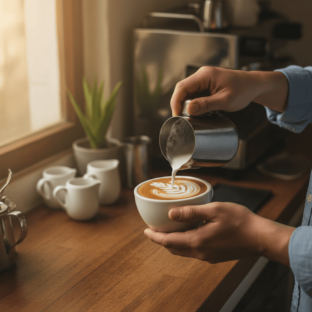 Filming a barista at a Toronto coffee shop