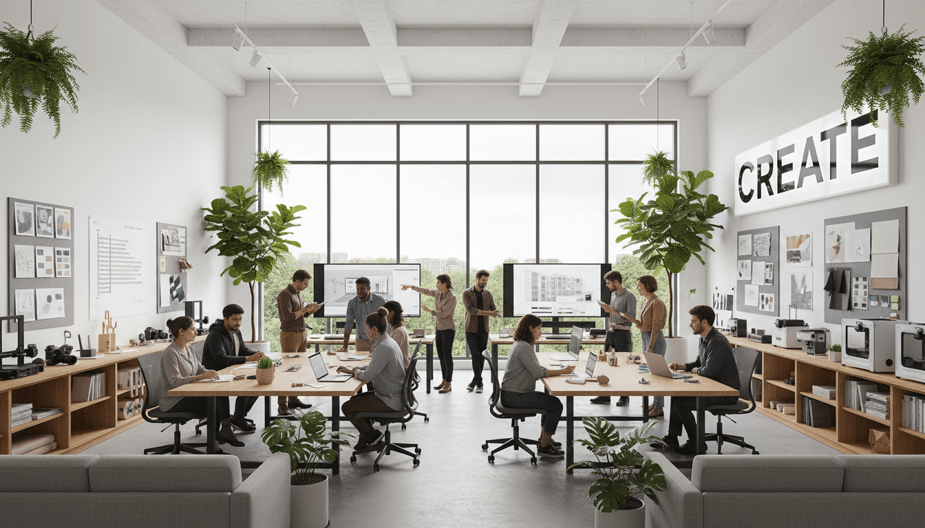 Creative studio workspace with camera and moodboard