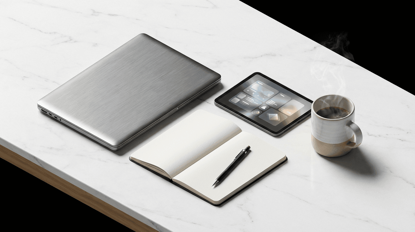 Final content library with drive and printed proofs on a table
