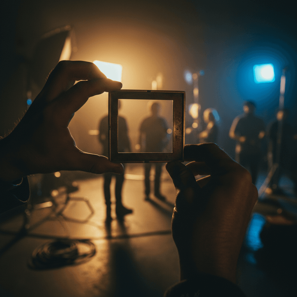Clapperboard and camera on a film set